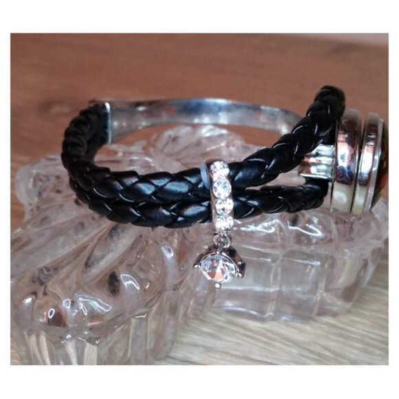 US Army military removable interchangeable button clip bracelet black w charm - Picture 4 of 4